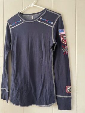 Rare Collectible Alp-n-Rock Long-sleeve Henley-style Top Embroidered Patches XS